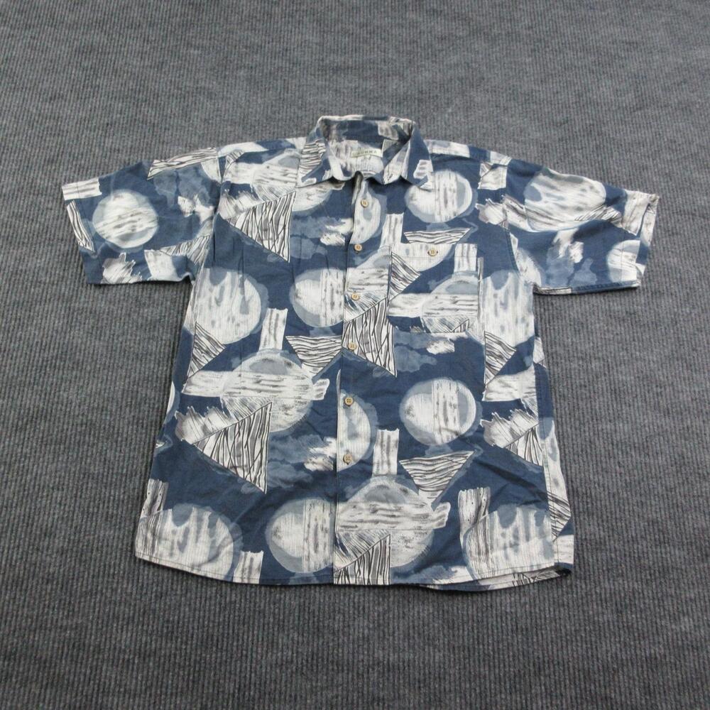SUMMA Shirt Mens Medium Blue Geometric Print Short Sleeve Button Up Casual